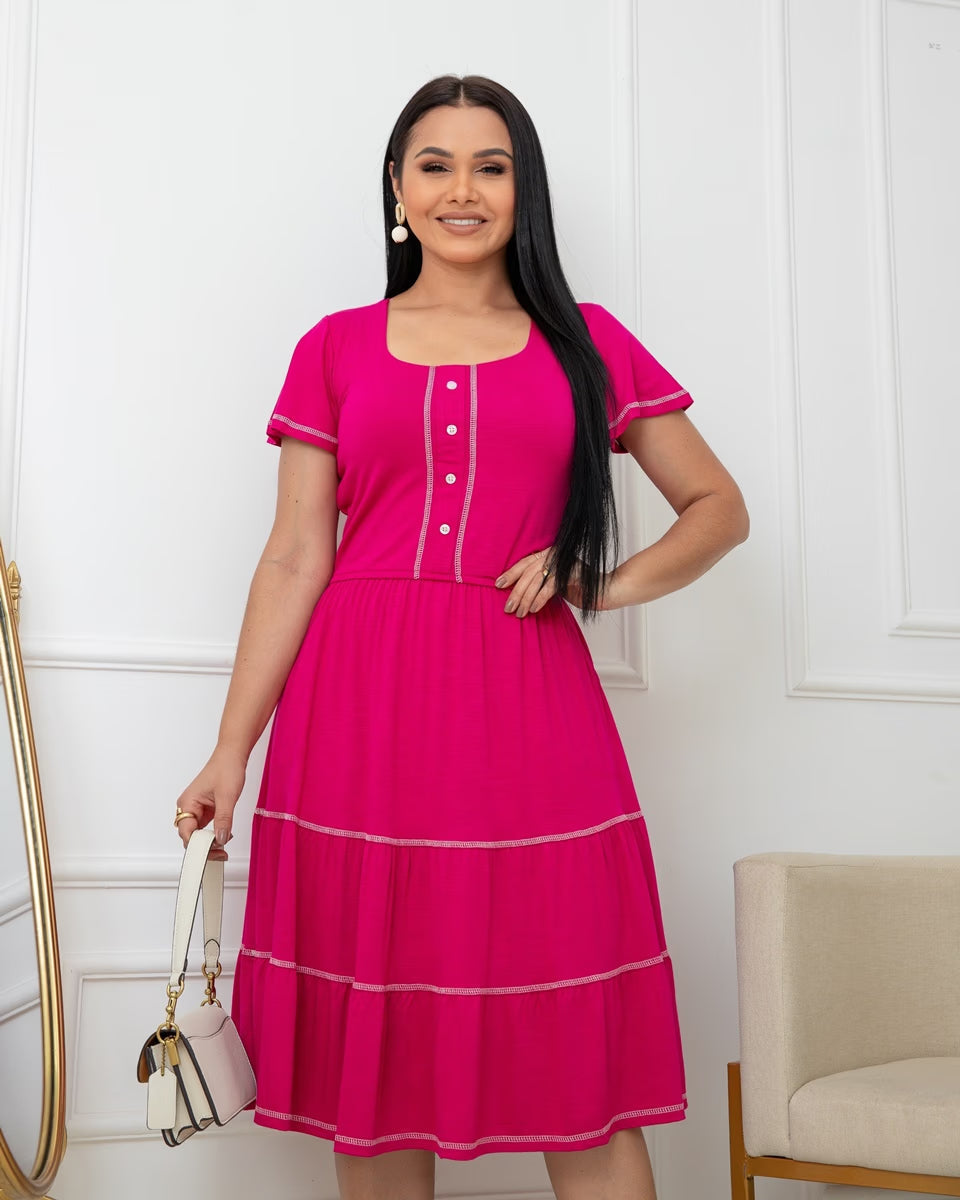 Vestido Com Botões Viscolycra 8410