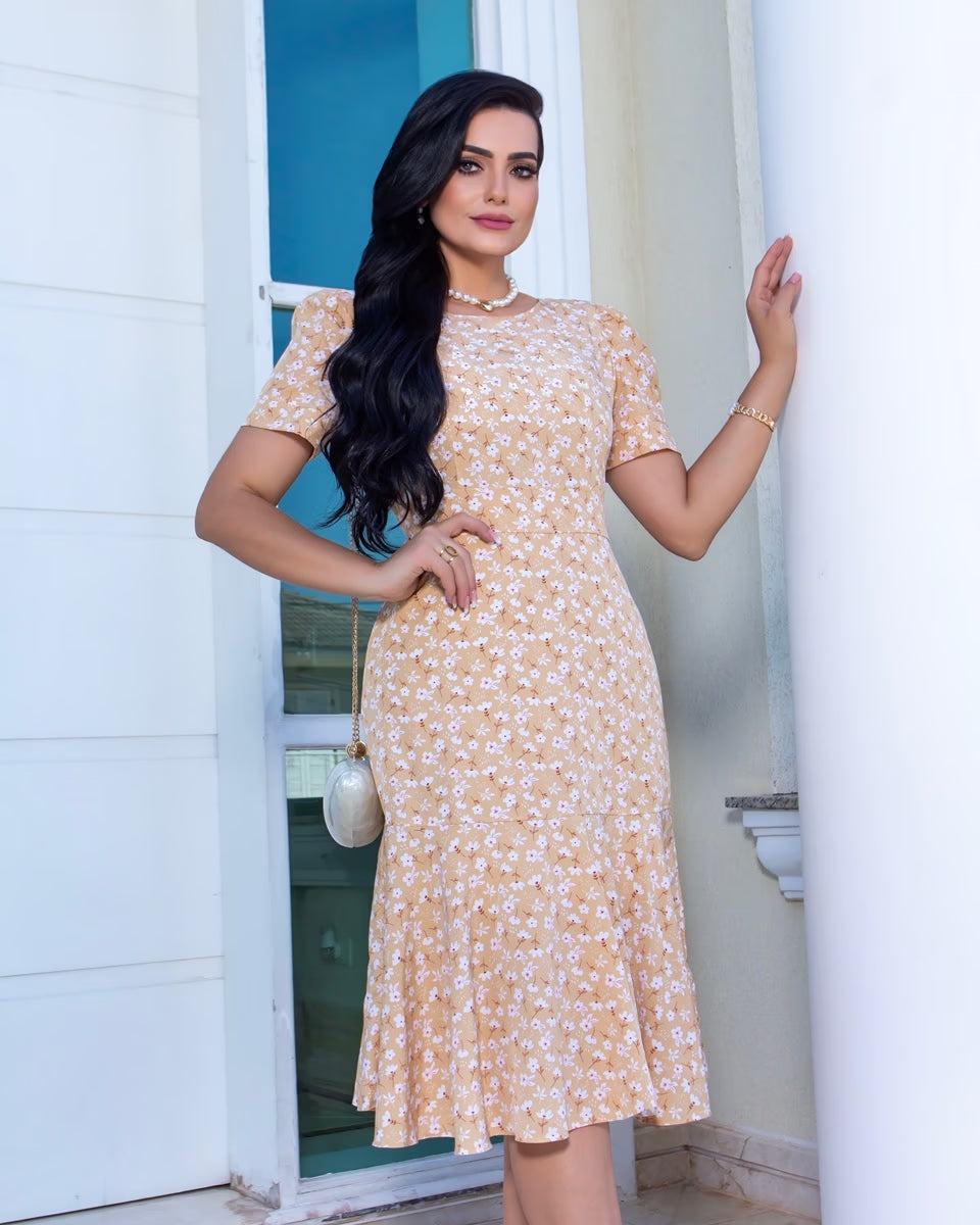 Vestido Estampado Com Babado 9024