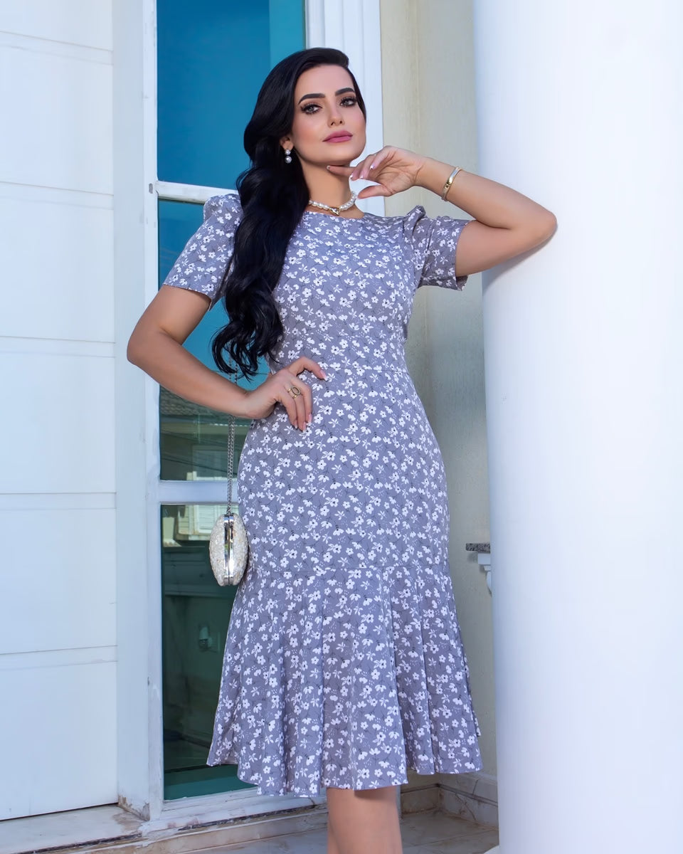 Vestido Estampado Com Babado 9024