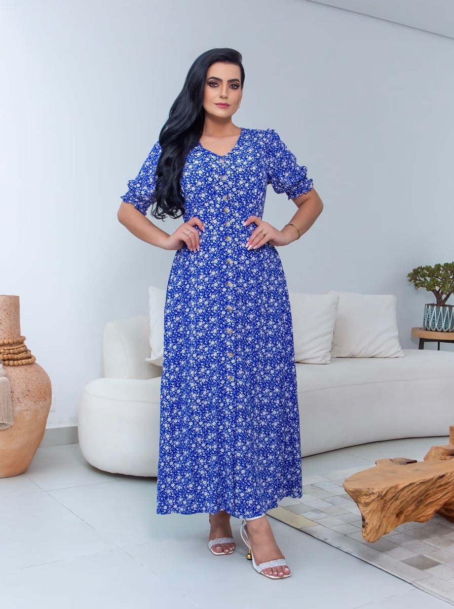 Vestido Longo Com Manga e Botões 2359