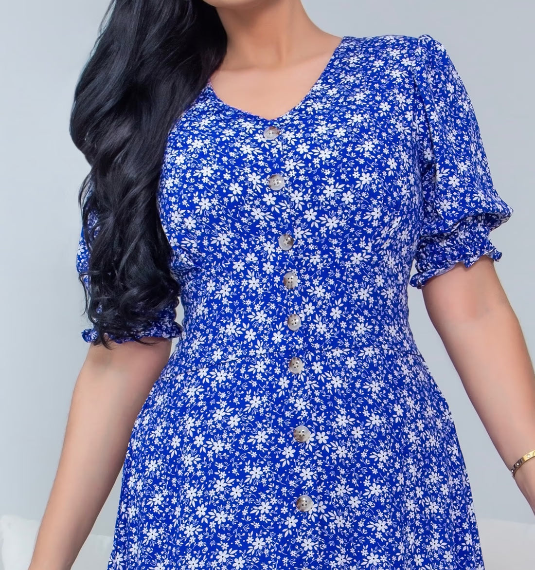 Vestido Longo Com Manga e Botões 2359