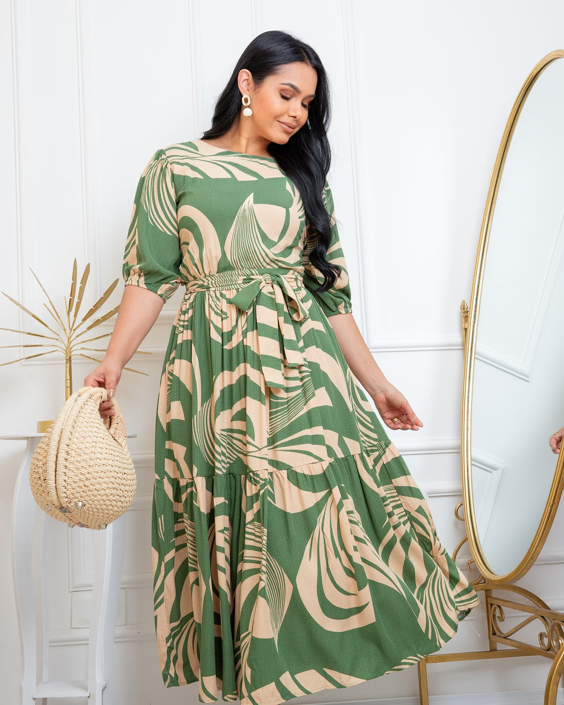 Vestido Midi Com Manga 3/4