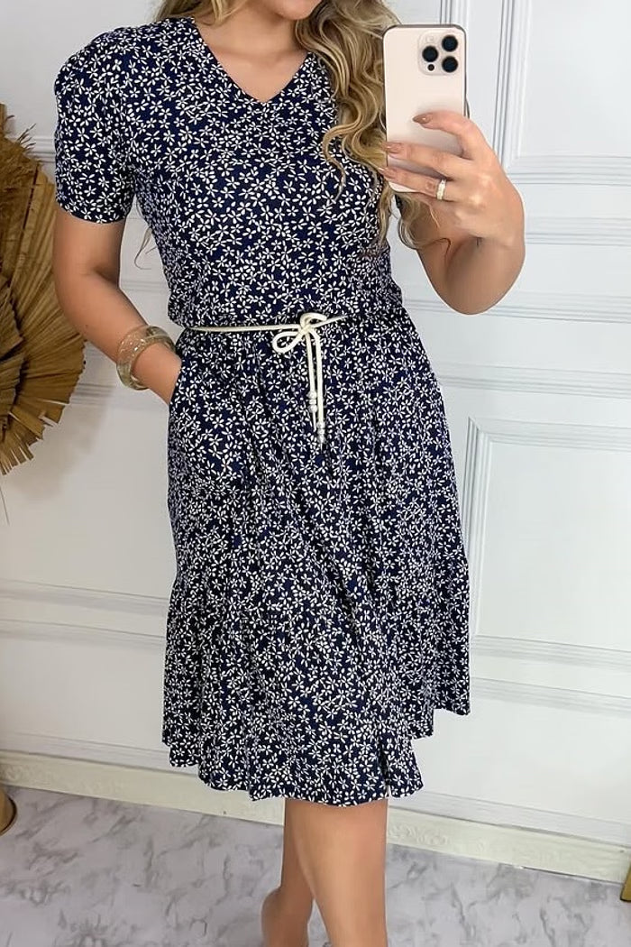 Vestido Viscolycra Estampado com Cordão